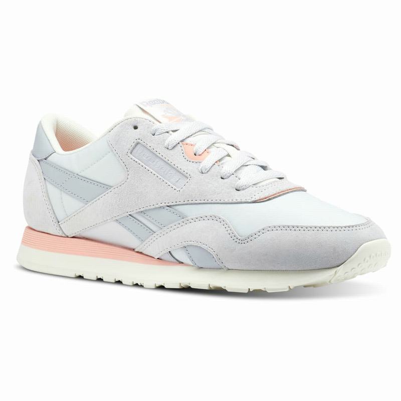 Reebok Classic Nylon Tenisky Panske - Biele/Siva/Ruzove NM2379GU